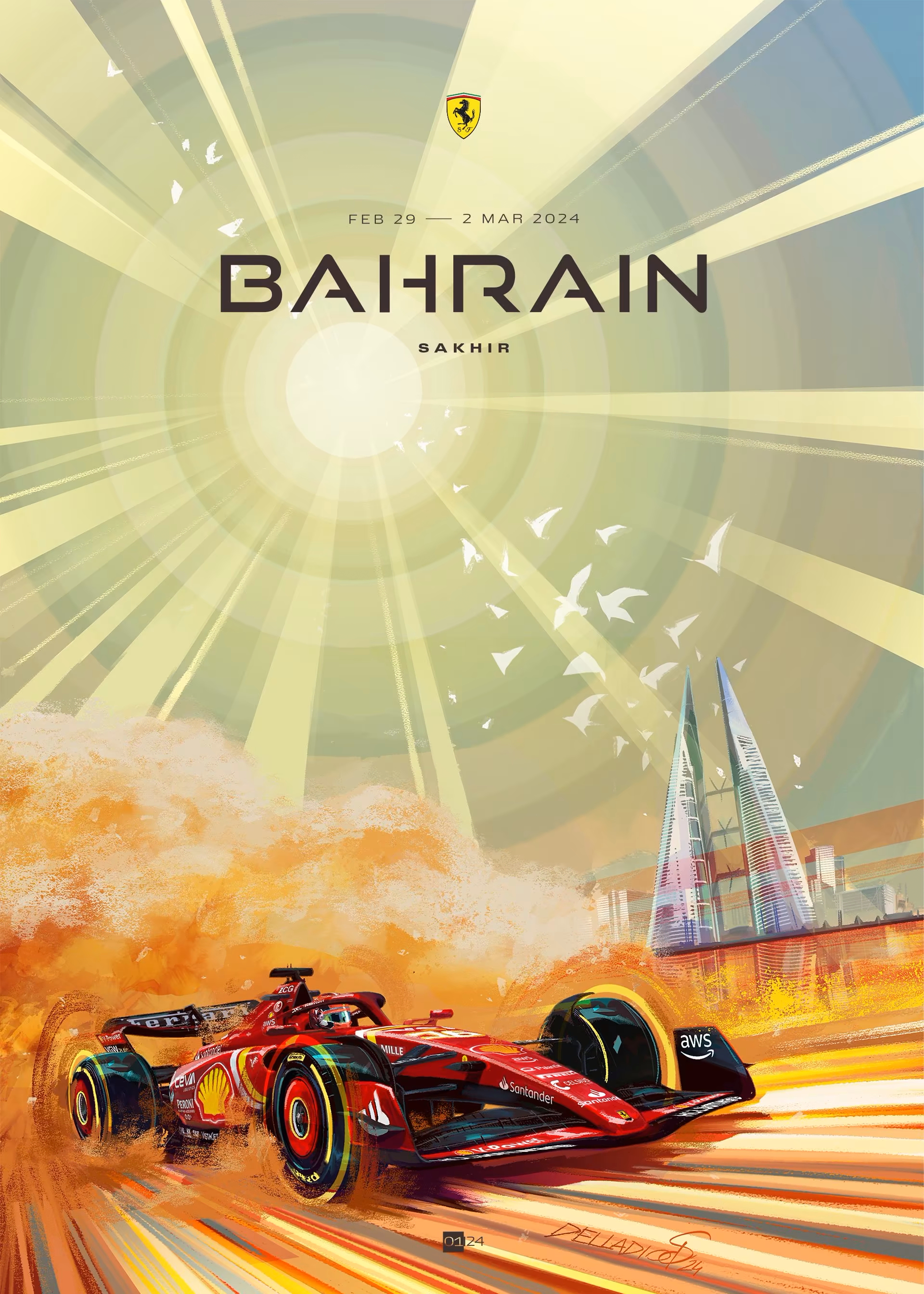 2024 Ferrari F1 RACE 1 Bahrain grand prix race cover art poster